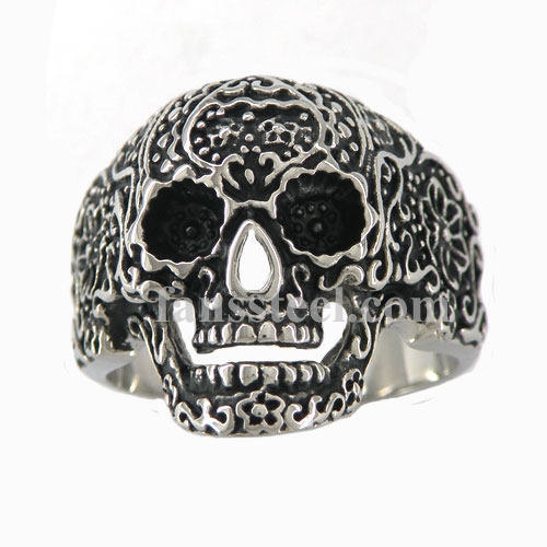 FSR10W52 flower skull biker Ring - Click Image to Close